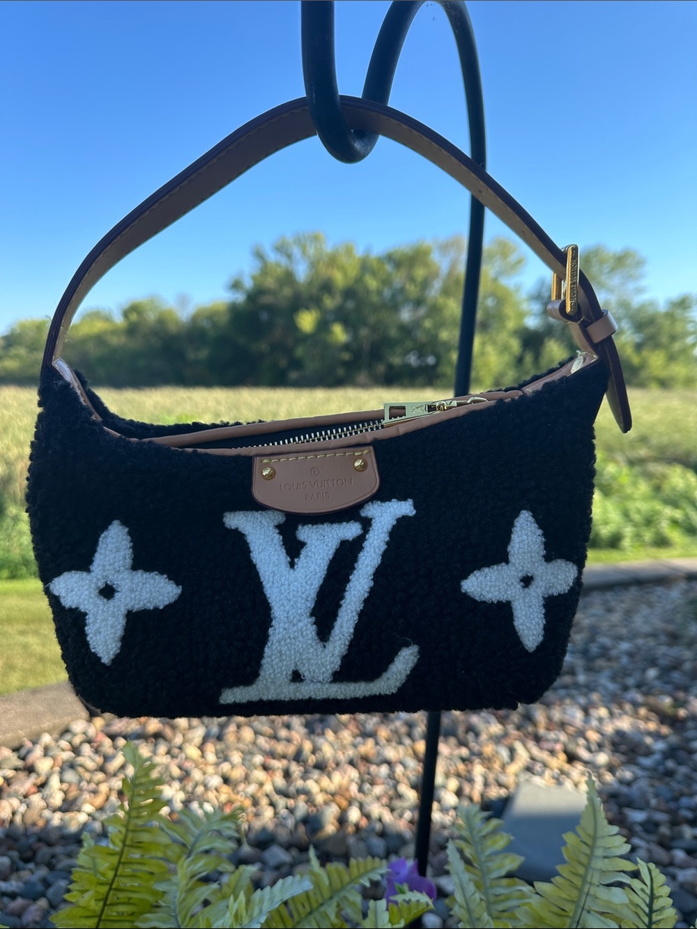 Black and White Teddy Shearling Mini Shoulder Bag
